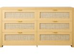 Succebuy Cassettiera In Rattan Con 6 Cassetti E Maniglie In Metallo, Mobile Moderno Per Camera Da Letto, Soggiorno E Corridoio (144,5 X 45 X 79,5 Cm) Armadio Cassettiera