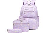 Zaino Scuola Ragazze 3 Pezzi Con Borsa Pranzo Astuccio Matita, Zaino Leggero Per Scuola In Viaggio, Viola