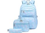 Zaino Scuola Ragazze 3 Pezzi Con Borsa Pranzo Astuccio Matita, Zaino Leggero Per La Scuola In Viaggio, Blu