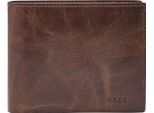 Fossil Pelle Portafoglio Derrick Rfid Large Coin Pocket Bifold Dark Brown Marrone