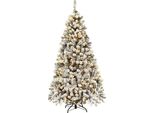 Costway Albero Di Natale Artificiale Da 180 Cm Con Neve Incl. 600 Aghi In Pvc, 250 Luci Led Bianche Calde E Supporto In Metallo, Abete, Albero Di Natale, Bianco
