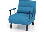 Poltrona Letto Pieghevole Costway 4 In 1, Divano Letto Con Schienale Regolabile In 5 Posizioni E Cuscino Rimovibile E Seduta Imbottita, Divano Letto Con Struttura In Metallo, Portata Fino A 150 Kg (Blu)