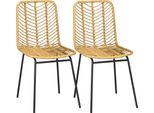 Homcom Set Di 2 Sedie Da Pranzo In Stile Boho, Sedia D'accento, Rattan Pe, 44 Cm X 58 Cm X 85 Cm, Natural+ Nero