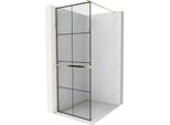 Mexen Kioto+ Parete Doccia Con Mensola Walk-In 80 X 200 Cm, A Griglia Nera, Dorata - 800-080-121-50-77