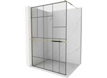 Mexen Kioto+ Parete Doccia Con Mensola Walk-In 120 X 200 Cm, Motivo Nero, Dorato - 800-120-121-50-78