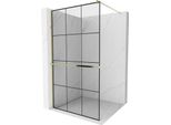 Mexen Kioto+ Parete Doccia Con Mensola Walk-In 120 X 200 Cm, Griglia Nera, Dorata - 800-120-121-50-77