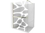 Mexen Kioto+ Parete Doccia Con Mensola Walk-In 110 X 200 Cm, Onda Bianca, Oro - 800-110-121-50-97