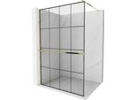 Mexen Kioto+ Parete Doccia Con Mensola Walk-In 140 X 200 Cm, Griglia Nera, Dorata - 800-140-121-50-77