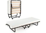 Letto Pieghevole Per Ospiti Costway 80X200 Cm, Letto Pieghevole Con Materasso In Schiuma Di 10 Cm Di Spessore, Letto Pieghevole Con Rotelle E Robusta Struttura In Metallo, Capacità Di Carico Fino A 220Kg