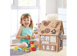 Casetta In Legno Per Bambini Costway, Casa Giocattolo Sensoriale Con Gioco Sensoriale E Spazio Di Archiviazione All'interno, Cubo Di Attività Giocattolo Montessori Per Bambini E Bambine Dai 3 Anni In Su