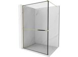 Mexen Kioto+ Parete Doccia Con Mensola Walk-In 130 X 200 Cm, Cornice Nera, Oro - 800-130-121-50-70