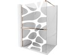 Mexen Kioto+ Parete Doccia Con Mensola Walk-In 110 X 200 Cm, Onda Bianca, Oro Rosa - 800-110-121-60-97