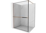 Mexen Kioto+ Parete Doccia Con Mensola Walk-In 80 X 200 Cm, Cornice Nera, Oro Rosa - 800-080-121-60-70