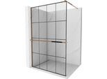 Mexen Kioto+ Parete Doccia Con Mensola Walk-In 140 X 200 Cm, Reticolo Nero, Oro Rosa - 800-140-121-60-77