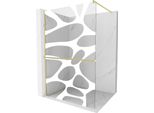 Mexen Kioto+ Parete Doccia Con Mensola Walk-In 140 X 200 Cm, Onda Bianca, Oro Spazzolato - 800-140-121-55-97