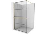 Mexen Kioto+ Parete Doccia Con Mensola Walk-In 100 X 200 Cm, Griglia Nera, Oro Spazzolato - 800-100-121-55-77