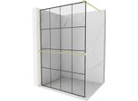 Mexen Kioto+ Parete Doccia Con Mensola Walk-In 130 X 200 Cm, Griglia Nera, Oro Spazzolato - 800-130-121-55-77
