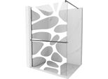 Mexen Kioto+ Parete Doccia Con Mensola Walk-In 140 X 200 Cm, Onda Bianca, Grigio Canna Spazzolato - 800-140-121-66-97