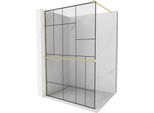 Mexen Kioto+ Parete Doccia Con Mensola Walk-In 110 X 200 Cm, Motivo Nero, Oro Spazzolato - 800-110-121-55-78