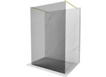 Mexen Kioto Parete Doccia Autoportante 140 X 200 Cm, Grafite 8 Mm, Oro Spazzolato - 800-140-002-55-40