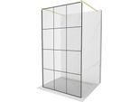 Mexen Kioto Parete Doccia Autoportante 120 X 200 Cm, Motivo A Griglia Nero 8 Mm, Oro Spazzolato - 800-120-002-55-77
