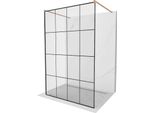 Mexen Kioto Parete Doccia Autoportante 150 X 200 Cm, Griglia Nera 8 Mm, Rame Spazzolato - 800-150-002-65-77