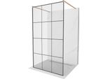 Mexen Kioto Parete Doccia Autoportante 100 X 200 Cm, Griglia Nera 8 Mm, Rame Spazzolato - 800-100-002-65-77