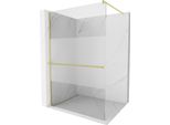 Mexen Kioto+ Parete Doccia Con Mensola Walk-In 120 X 200 Cm, Trasparente/Brina, Oro Spazzolato - 800-120-121-55-35