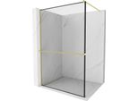 Mexen Kioto+ Parete Doccia Con Mensola Walk-In 70 X 200 Cm, Cornice Nera, Oro Spazzolato - 800-070-121-55-70