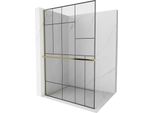 Mexen Kioto+ L Parete Doccia Con Mensola Walk-In 90 X 200 Cm, Motivo Nero, Oro - 800-090-123-50-78