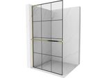 Mexen Kioto+ L Parete Doccia Con Mensola Walk-In 110 X 200 Cm, Griglia Nera, Dorata - 800-110-123-50-77