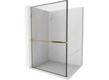 Mexen Kioto+ L Parete Doccia Con Mensola Walk-In 120 X 200 Cm, Cornice Nera, Oro - 800-120-123-50-70