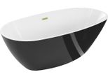 Mexen Eris Vasca Da Bagno Autoportante 180 X 95 Cm, Bianco/Nero, Troppopieno Oro Spazzolato - 53441809575-55