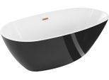 Mexen Eris Vasca Da Bagno Indipendente 180 X 95 Cm, Bianca/Nera, Troppopieno Rame Spazzolato - 53441809575-65