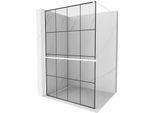 Mexen Kioto+ Parete Doccia Con Mensola Walk-In 140 X 200 Cm, Griglia Nera, Bianca - 800-140-121-20-77