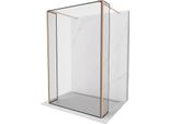 Mexen Kioto Parete Doccia Autoportante 130 X 30 X 30 Cm, Cornice Nera, Rame Spazzolato - 800-130-030-222-65-70-030