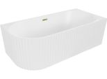 Mexen Gia Vasca Da Bagno Freestanding Angolare Scanalata Destra 170 X 80 Cm, Bianco Opaco, Troppopieno Dorato - 52701708001P-50