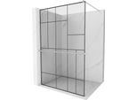 Mexen Kioto+ Parete Doccia Con Mensola Walk-In 140 X 200 Cm, Motivo Nero, Nichel Spazzolato - 800-140-121-97-78