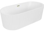 Mexen Paola Vasca Da Bagno Freestanding Scanalata 170 X 80 Cm, Bianco Opaco, Troppopieno Dorato - 52721708001-50