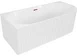 Mexen Gia Vasca Da Bagno Freestanding Angolare Scanalata Sinistra 150 X 75 Cm, Bianco Lucido, Troppopieno Oro Rosa