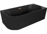Mexen Gia Vasca Da Bagno Indipendente Angolare Rigata Destra 150 X 75 Cm, Nero Opaco, Troppopieno Oro Rosa - 52701507571P-60