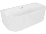 Mexen Sella Vasca Da Bagno Libera Addossata Rigata 150 X 75 Cm, Bianca Lucida, Troppopieno Rame Spazzolato - 52711507500-65