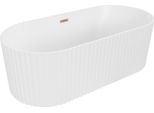 Mexen Paola Vasca Da Bagno Freestanding Scanalata 150 X 75 Cm, Bianca Opaca, Troppopieno Rame Spazzolato - 52721507501-65