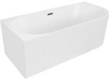 Mexen Gia Vasca Da Bagno Freestanding Angolare Scanalata Sinistra 170 X 80 Cm, Bianca Opaca, Troppopieno Gun Gray Spazzolato