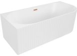 Mexen Gia Vasca Da Bagno Indipendente Angolare Rigata Sinistra 170 X 80 Cm, Bianca Opaca, Troppopieno In Rame Spazzolato