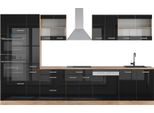 Vicco Cucina Componibile R-Line, 350 Cm Con Armadio Alto, Pl Rovere, Nero Lucido/Quercia Dorata