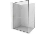 Mexen Kioto+ L Parete Doccia Con Mensola Walk-In 80 X 200 Cm, Cornice Nera, Nichel Spazzolato - 800-080-123-97-70