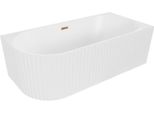 Mexen Gia Vasca Da Bagno Freestanding Angolare Scanalata Destra 150 X 75 Cm, Bianco Opaco, Troppopieno Oro Rosa