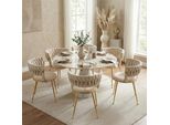 Lvhom Sedia Da Pranzo In Velluto Set Di 6 Sedie Con Schienale, Sedia Imbottita Sedia Da Cucina Con Gambe In Metallo Dorato, Avorio