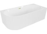 Mexen Gia Vasca Da Bagno Freestanding Ad Angolo Con Scanalature Destra 170 X 80 Cm, Bianca Lucida, Troppopieno Dorato Spazzolato
